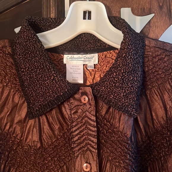 Coldwater Creek XXL EUC bronze polyester with black netting chevron pattern top. - Picture 4 of 6